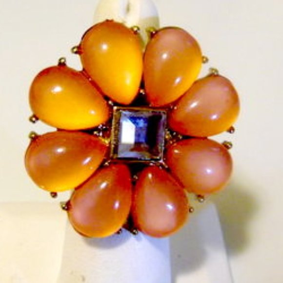 Coral  Color Floral Crystal Stretch Ring Size 9-12 - Picture 4 of 6